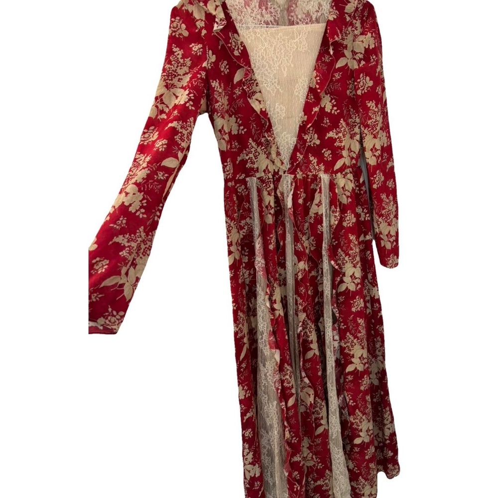Valentino Floral Red and Cream Long Sleeve Dress